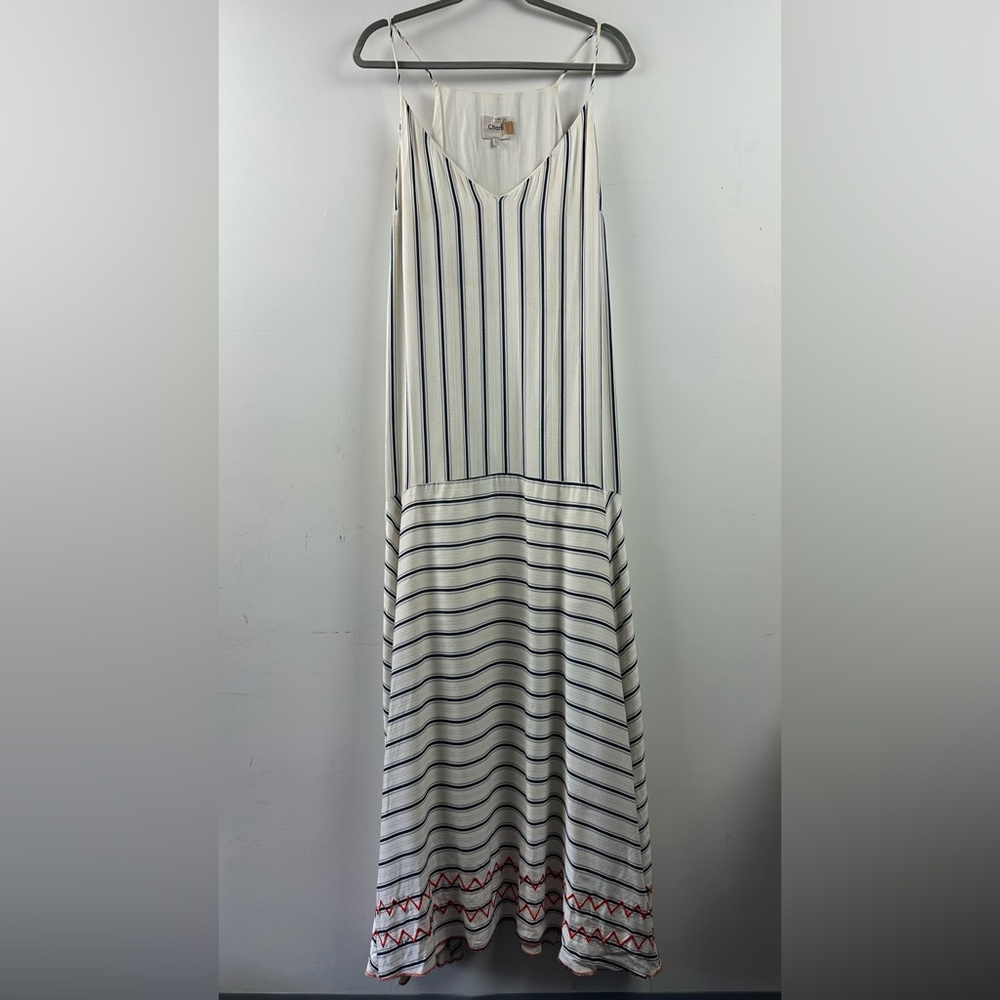 Anthro x Charli Striped Sleeveless Maxi Dress Navy Blue Orange 10